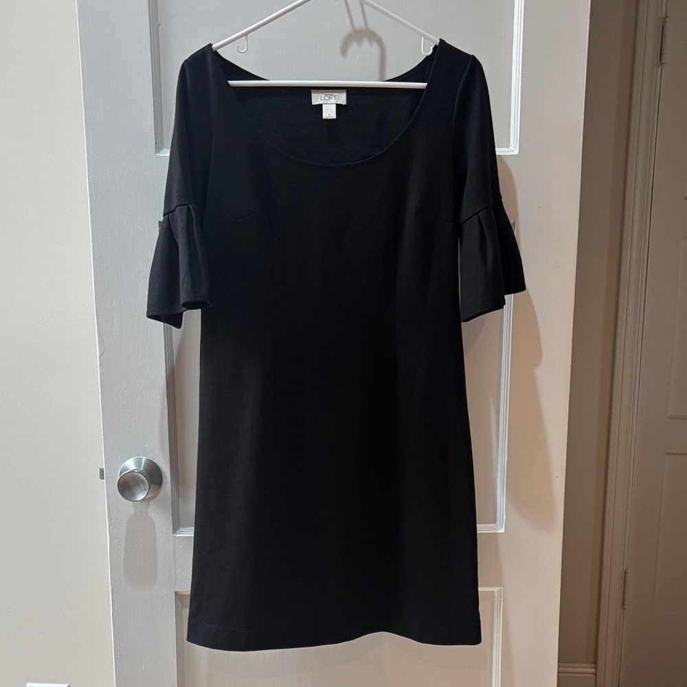 LOFT Black Ruffle Sleeve Mini Dress